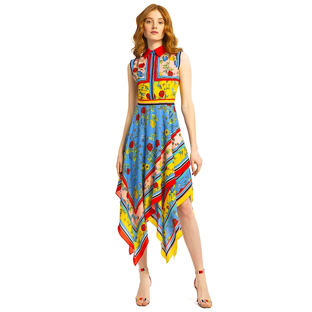 Alice + Olivia Farrah Collared Handkerchief Dress Multicolored Floral Print 4